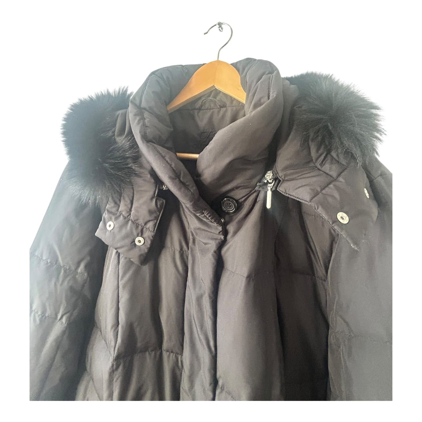 C S Outdoor Damen Daunenjacke Gr 46 Schwarz Echtdaune mit Kapuze Kunstfell