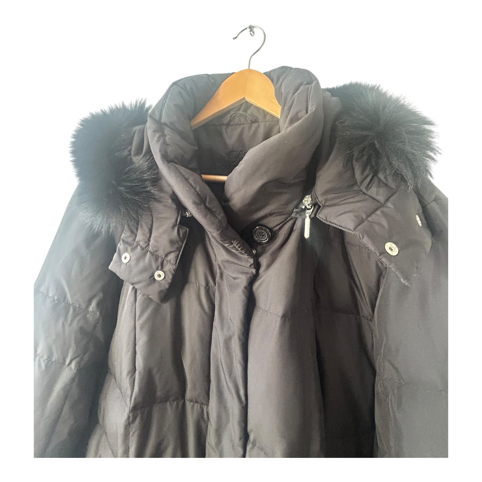 C S Outdoor Damen Daunenjacke Gr 46 Schwarz Echtdaune mit Kapuze Kunstfell