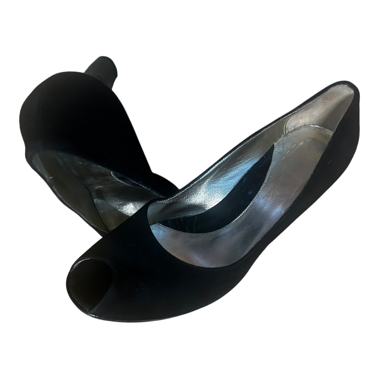 Peeptoes Damen Echtleder Schwarz Made in Italy Gr 39 Elegant Absatzschuhe