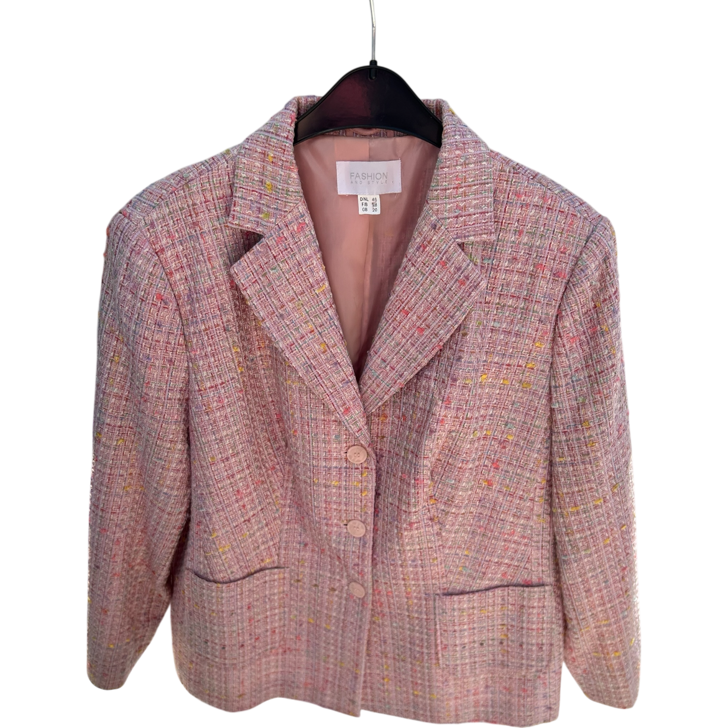 Fashion and Style Blazerjacke Damen Gr 46 Rosa Tweed Vintage Look