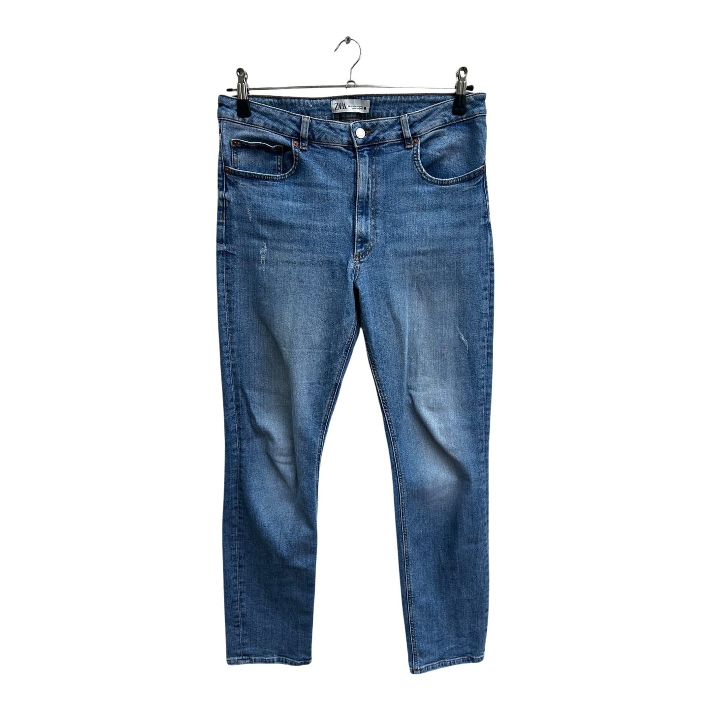 Zara Damen Jeans Hose Gr 42 Blau Used Look Baumwolle Elasthan Denim Klassisch