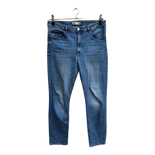 Zara Damen Jeans Hose Gr 42 Blau Used Look Baumwolle Elasthan Denim Klassisch