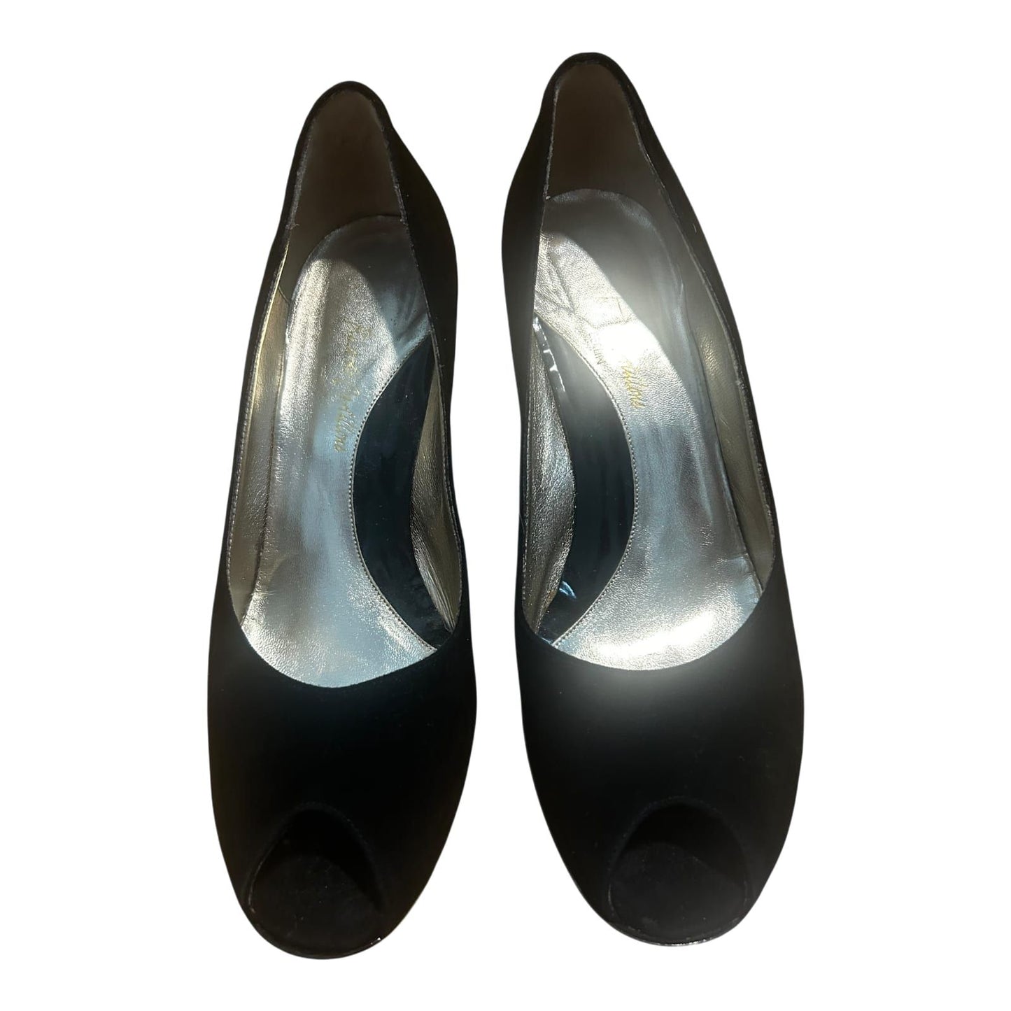 Peeptoes Damen Echtleder Schwarz Made in Italy Gr 39 Elegant Absatzschuhe