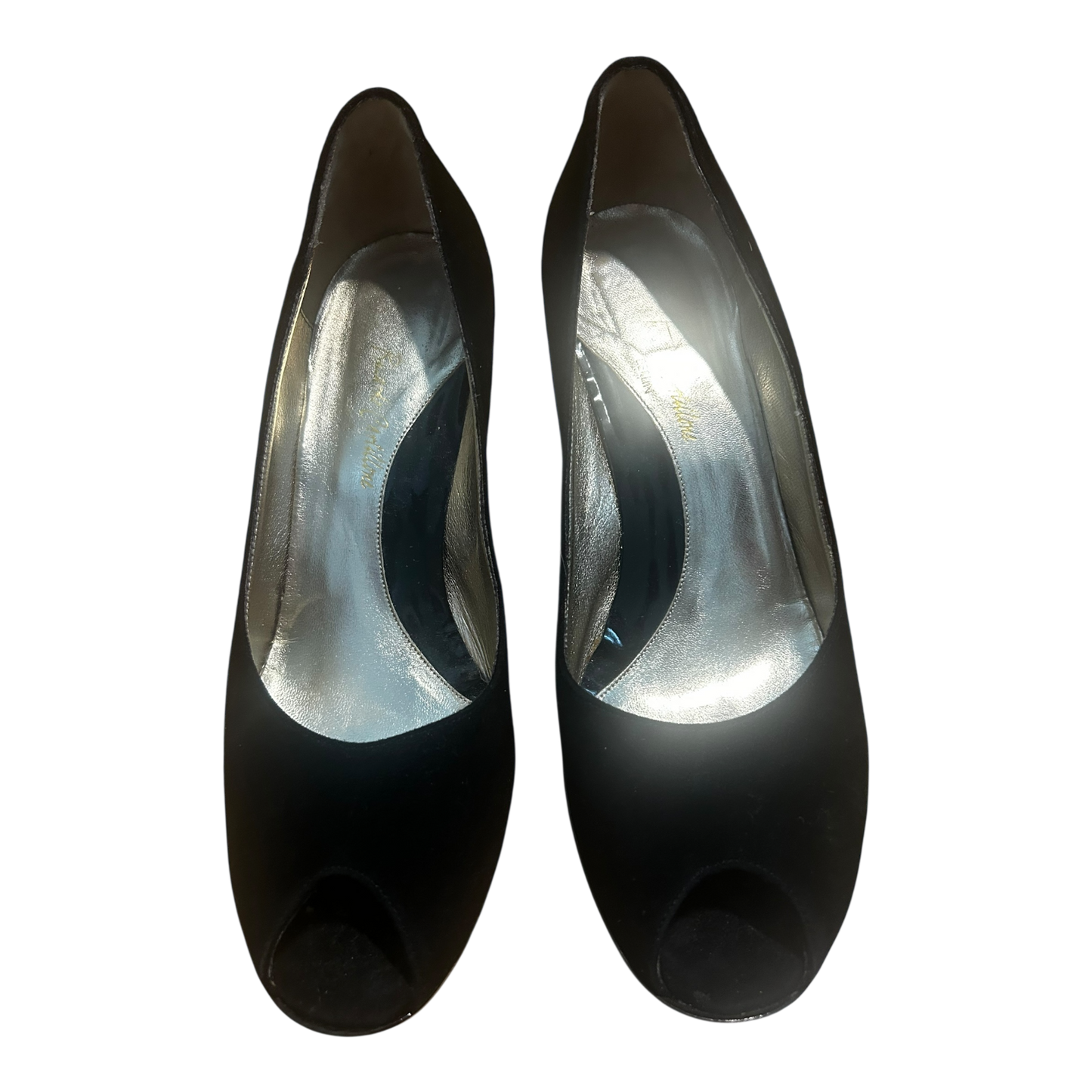 Peeptoes Damen Echtleder Schwarz Made in Italy Gr 39 Elegant Absatzschuhe