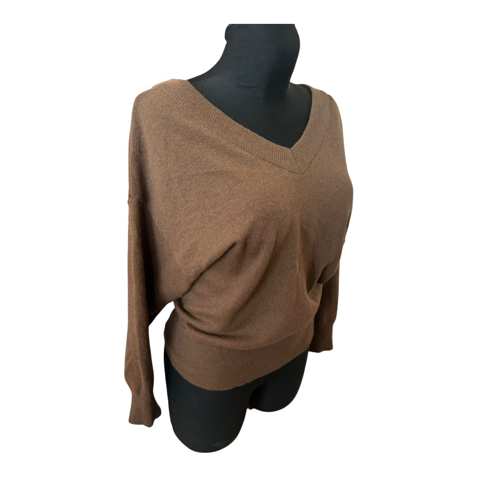 Damen Pullover Gr 36 Dunkelbraun V Ausschnitt Feinstrick Angora Lammwolle