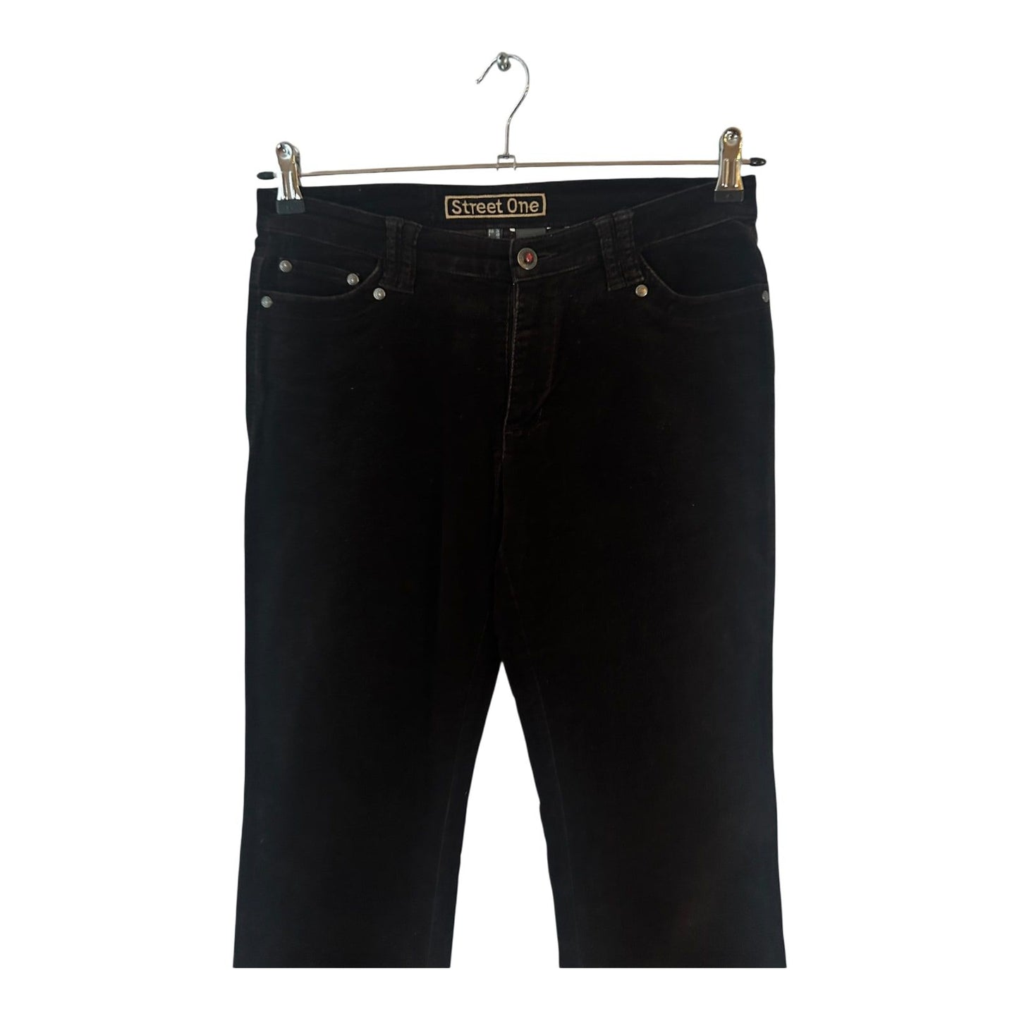 Street One Damen Hose Gr 36 Dunkelbraun Feincord Baumwolle Extralang