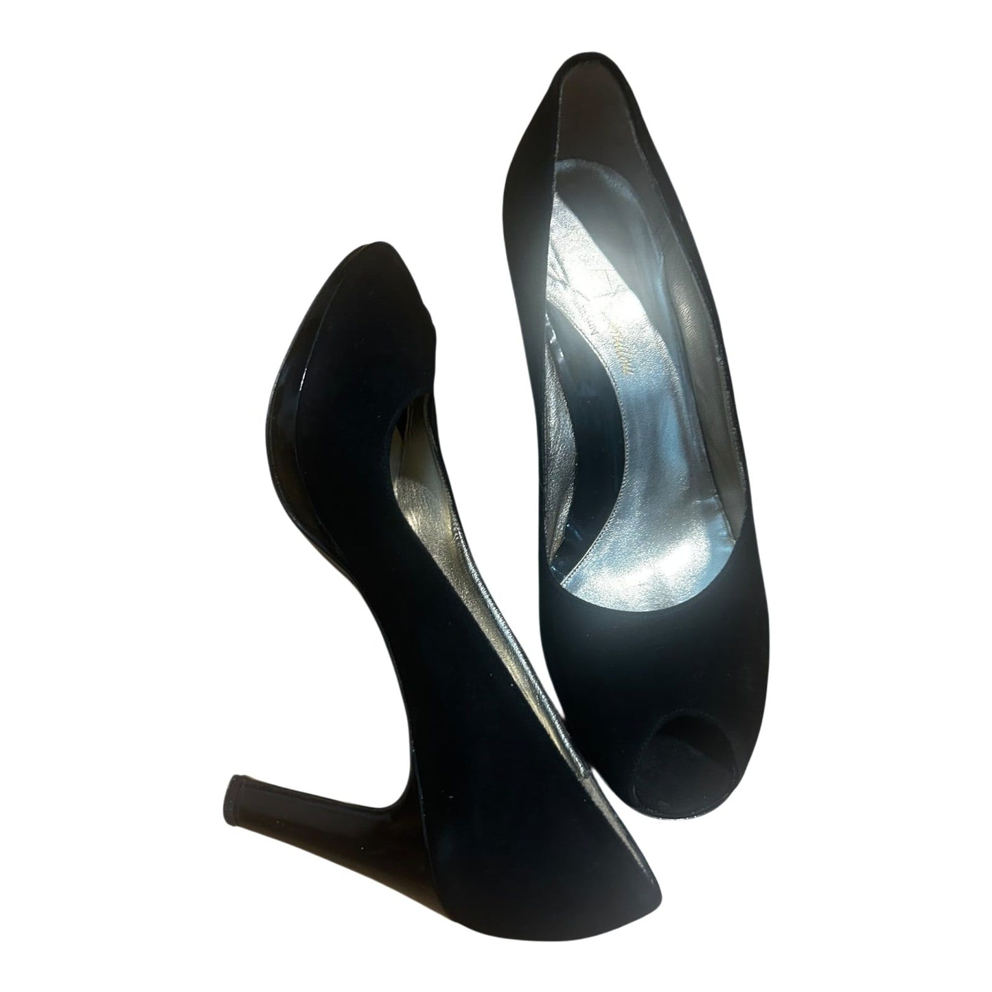 Peeptoes Damen Echtleder Schwarz Made in Italy Gr 39 Elegant Absatzschuhe