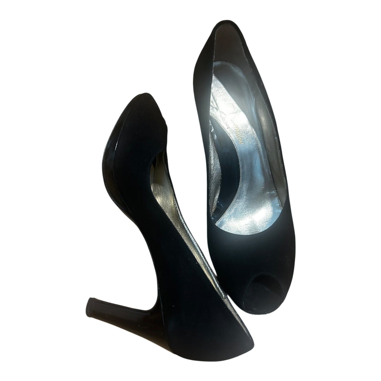 Peeptoes Damen Echtleder Schwarz Made in Italy Gr 39 Elegant Absatzschuhe