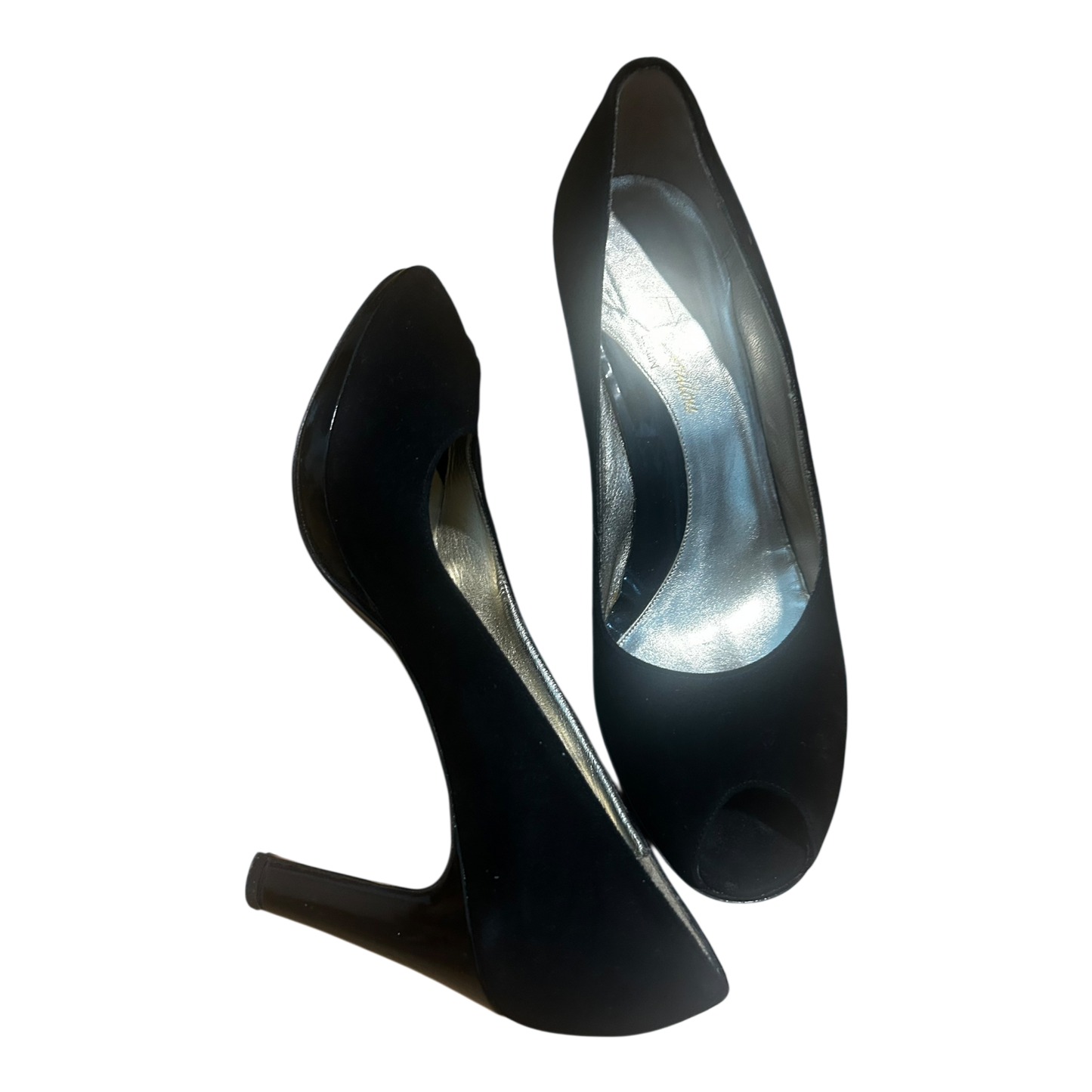 Peeptoes Damen Echtleder Schwarz Made in Italy Gr 39 Elegant Absatzschuhe