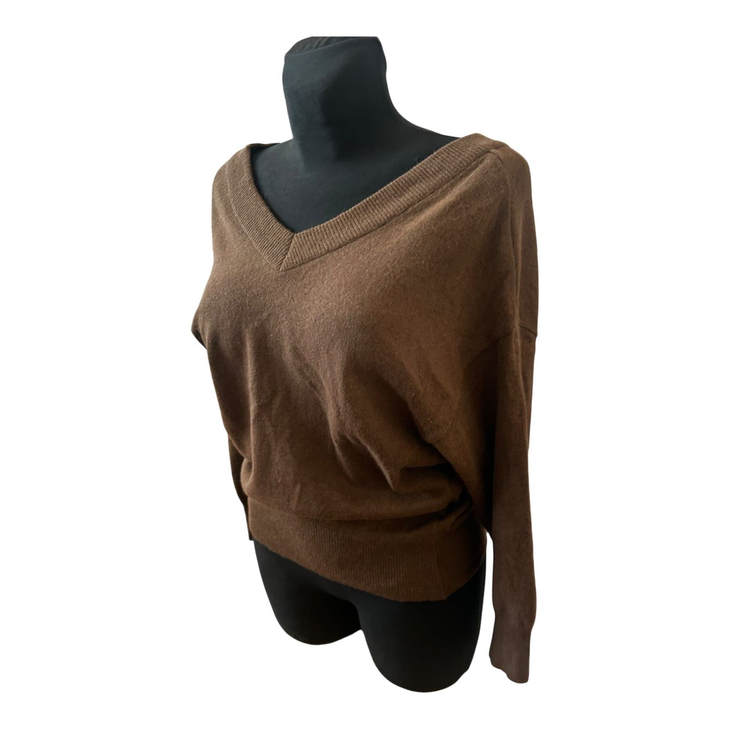 Damen Pullover Gr 36 Dunkelbraun V Ausschnitt Feinstrick Angora Lammwolle
