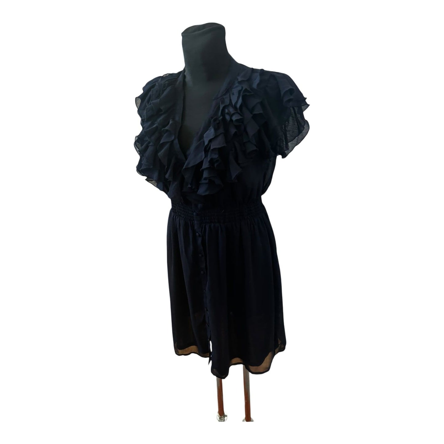 H&M Damen Kleid Sommer Volants Chiffon Dunkelblau Elegant Gr 40