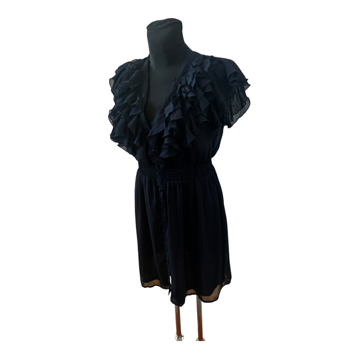 H&M Damen Kleid Sommer Volants Chiffon Dunkelblau Elegant Gr 40