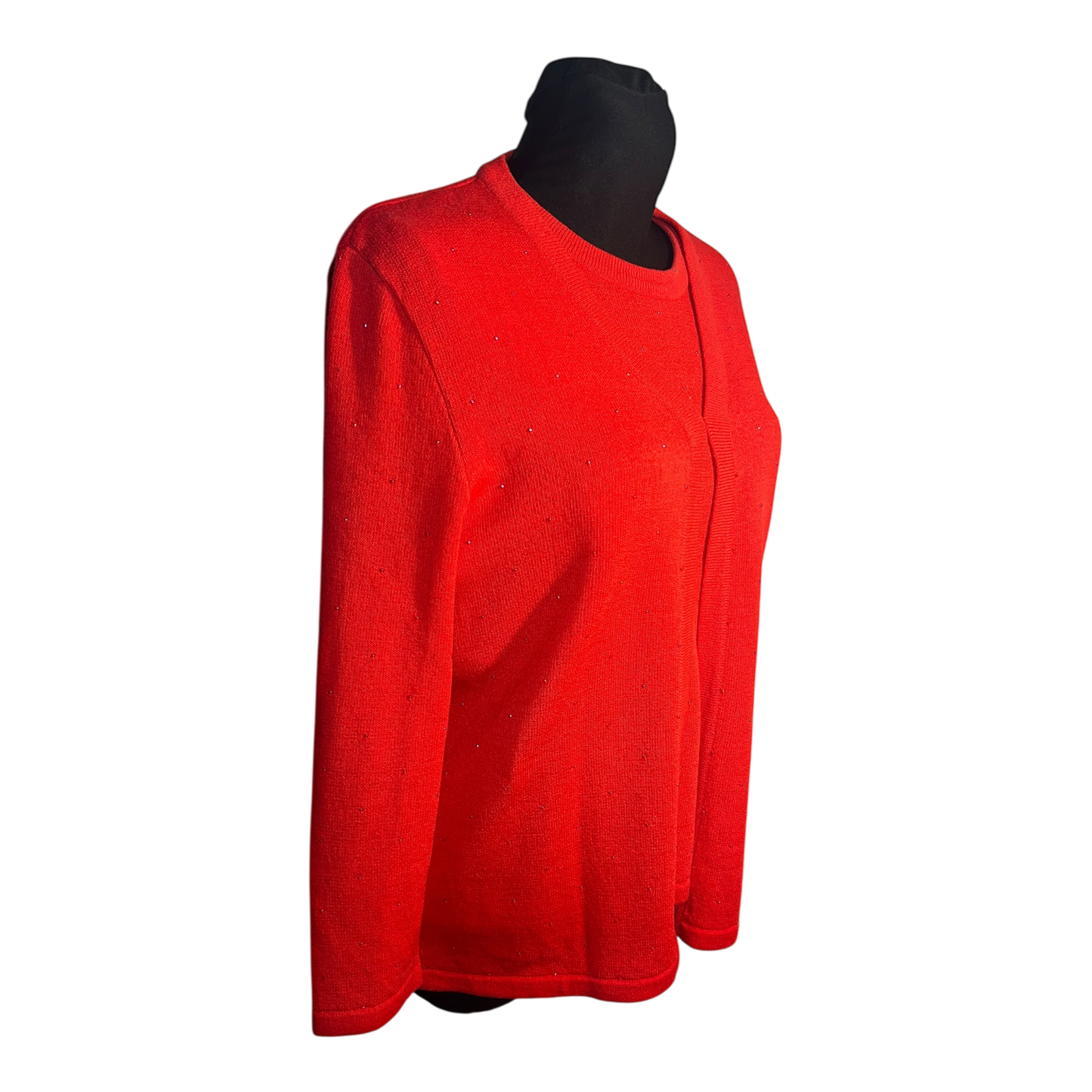 Attitude Damen Zweiteiler Strickset Größe 42 Rot Acryl Wolle Elegant Glitzer Top Wie NEU