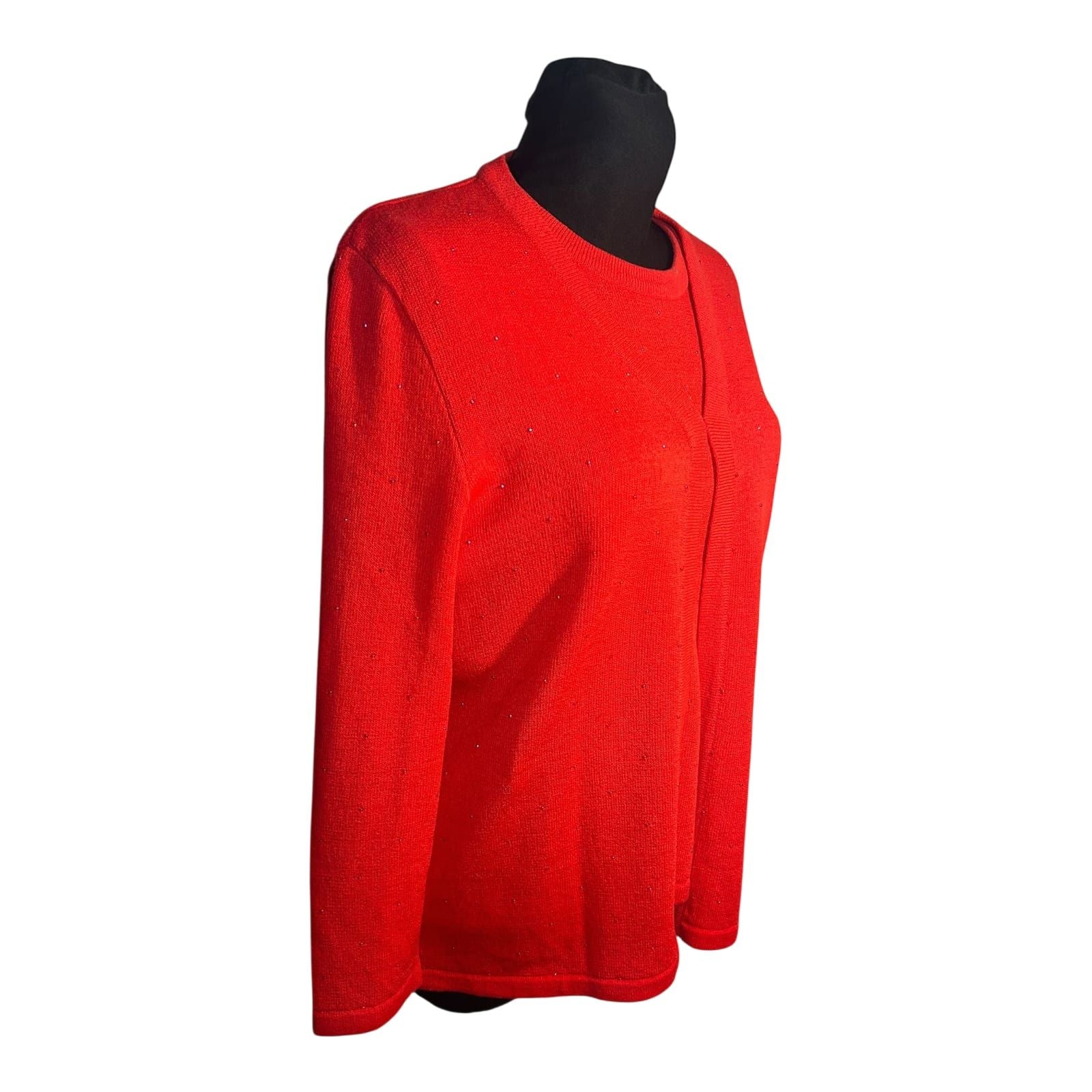 Attitude Damen Zweiteiler Strickset Größe 42 Rot Acryl Wolle Elegant Glitzer Top Wie NEU