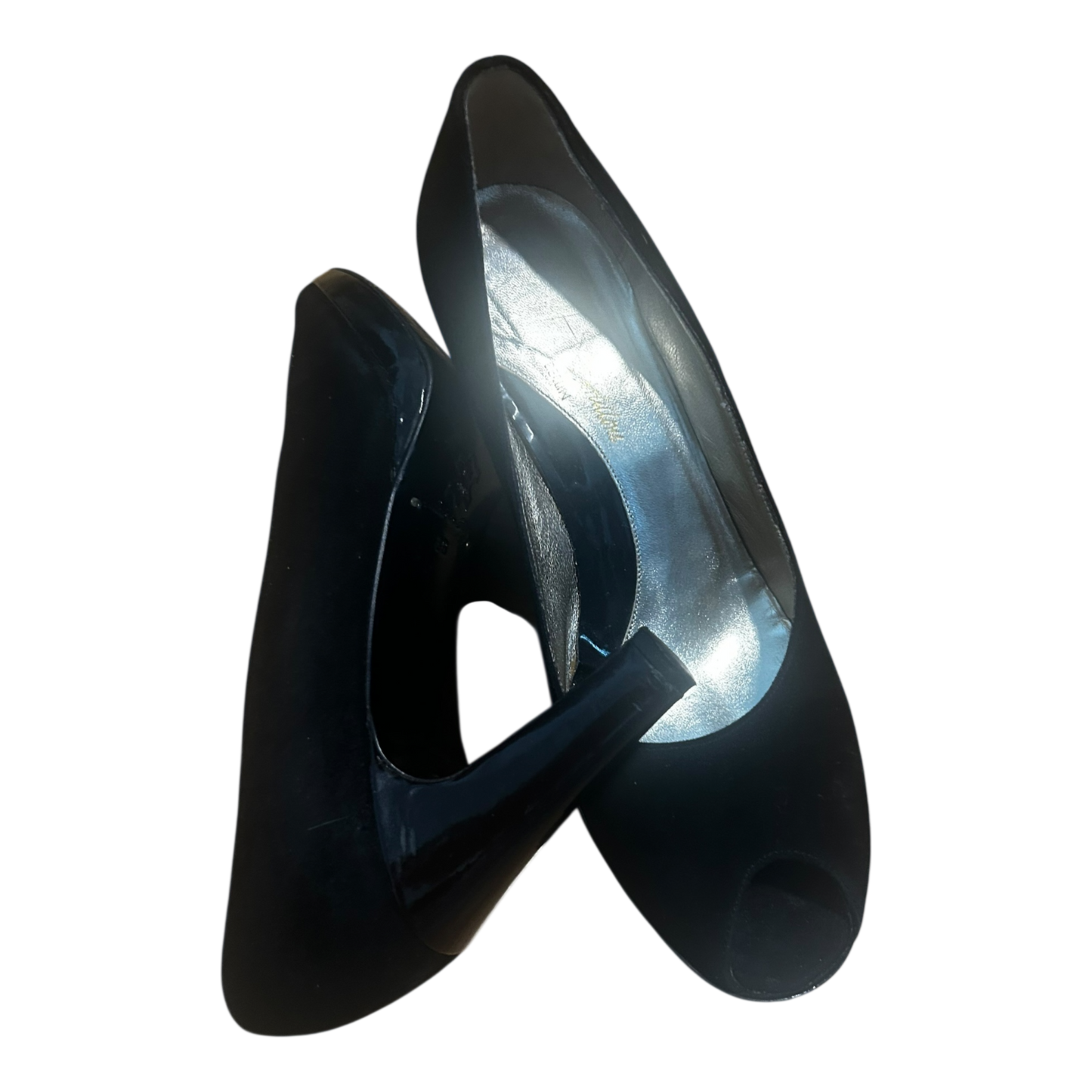 Peeptoes Damen Echtleder Schwarz Made in Italy Gr 39 Elegant Absatzschuhe
