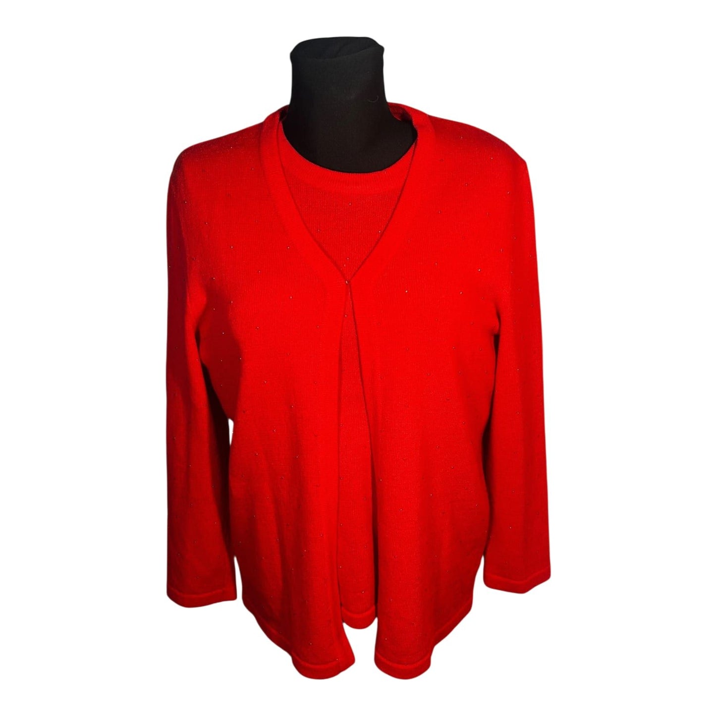 Attitude Damen Zweiteiler Strickset Größe 42 Rot Acryl Wolle Elegant Glitzer Top Wie NEU
