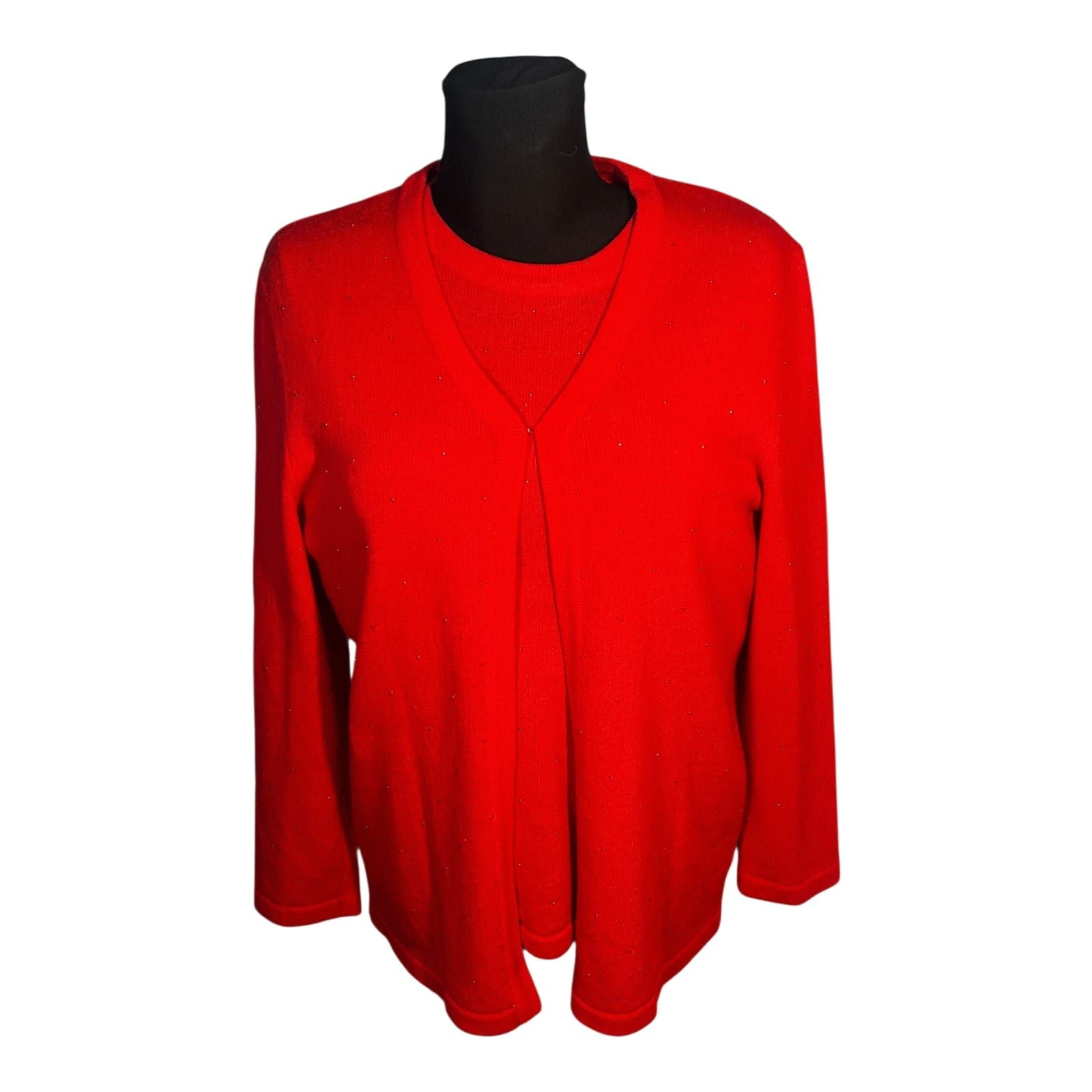 Attitude Damen Zweiteiler Strickset Größe 42 Rot Acryl Wolle Elegant Glitzer Top Wie NEU