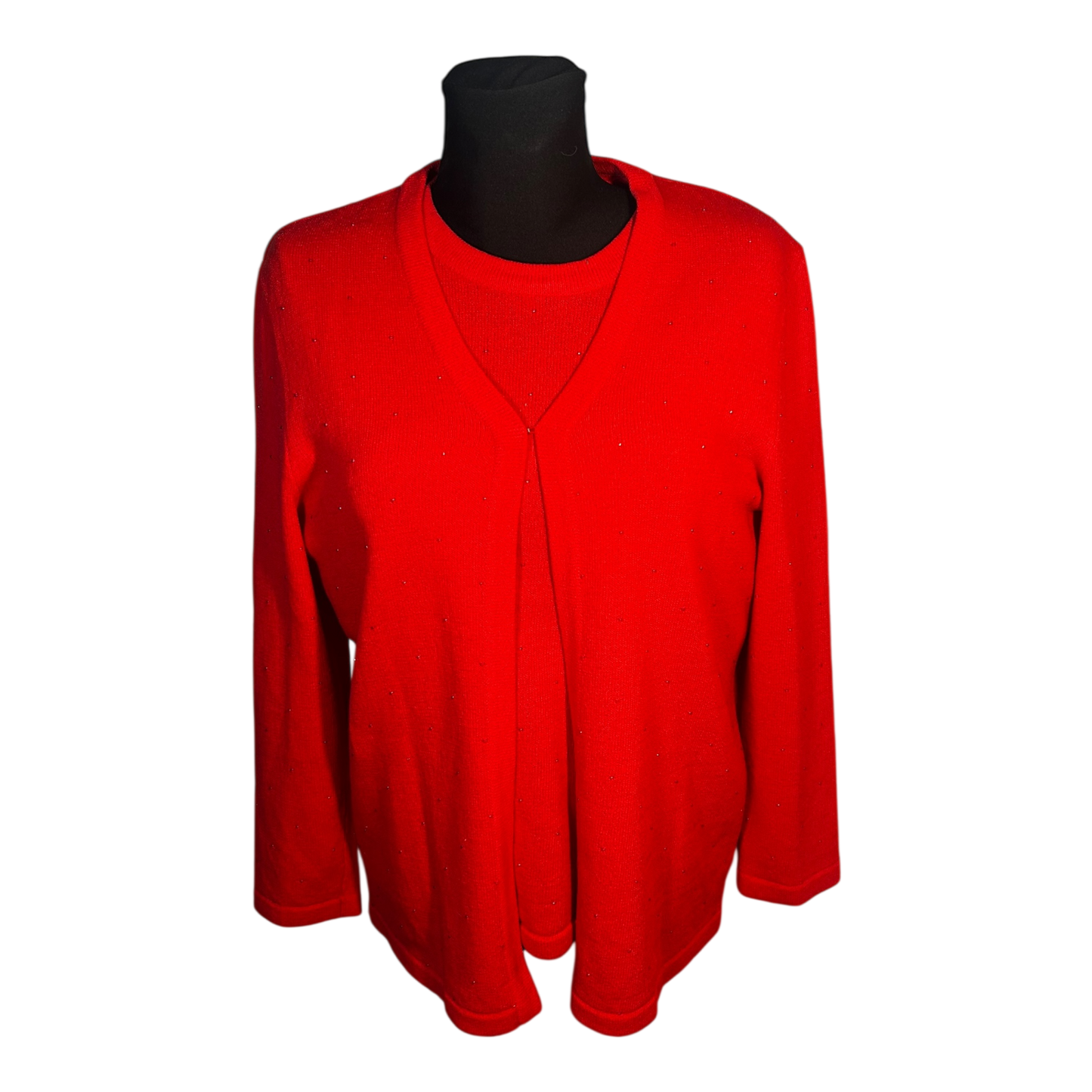 Attitude Damen Zweiteiler Strickset Größe 42 Rot Acryl Wolle Elegant Glitzer Top Wie NEU