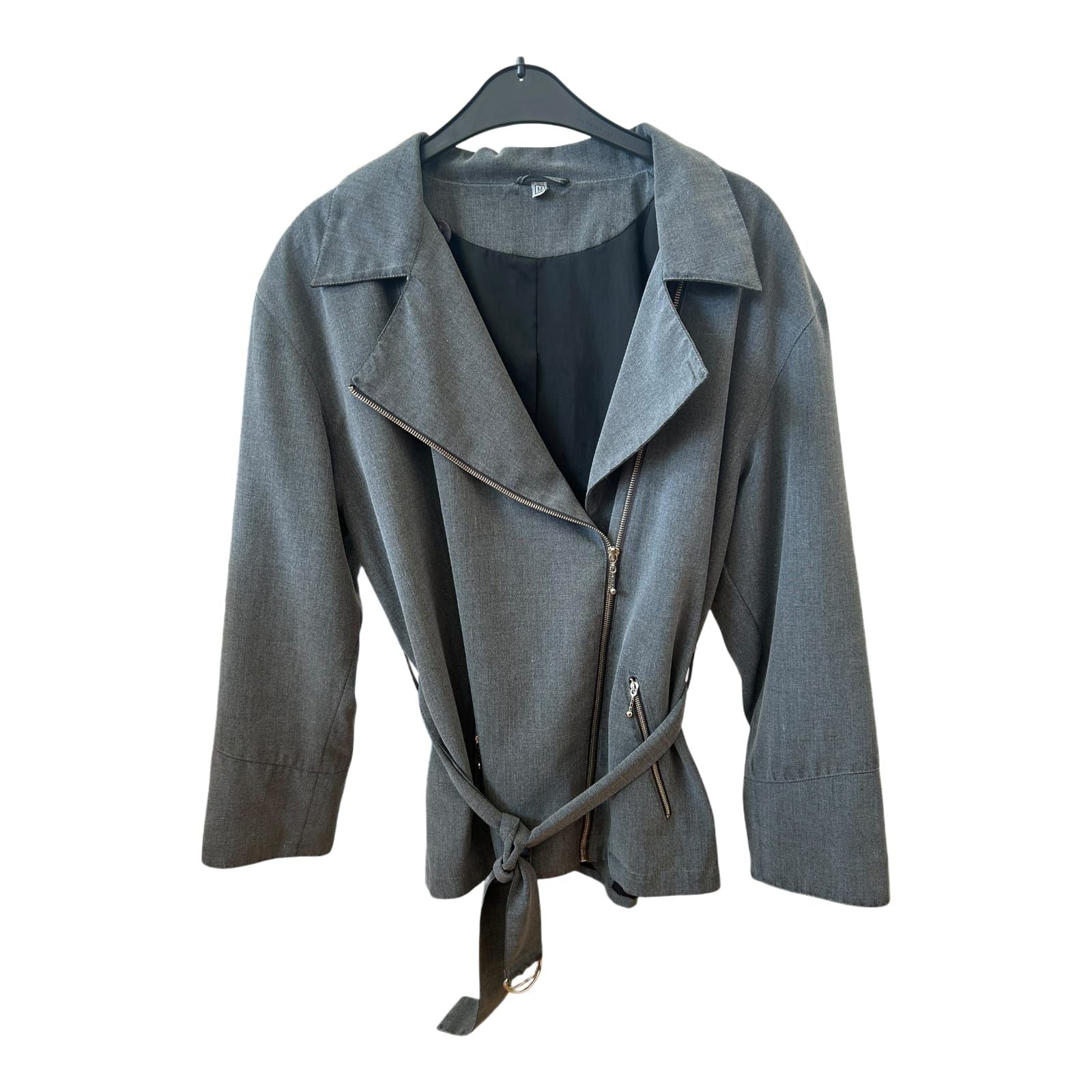 🖤 Biker-Jacke Damen M Grau – Tailliert mit Gürtel & Zipper 🖤