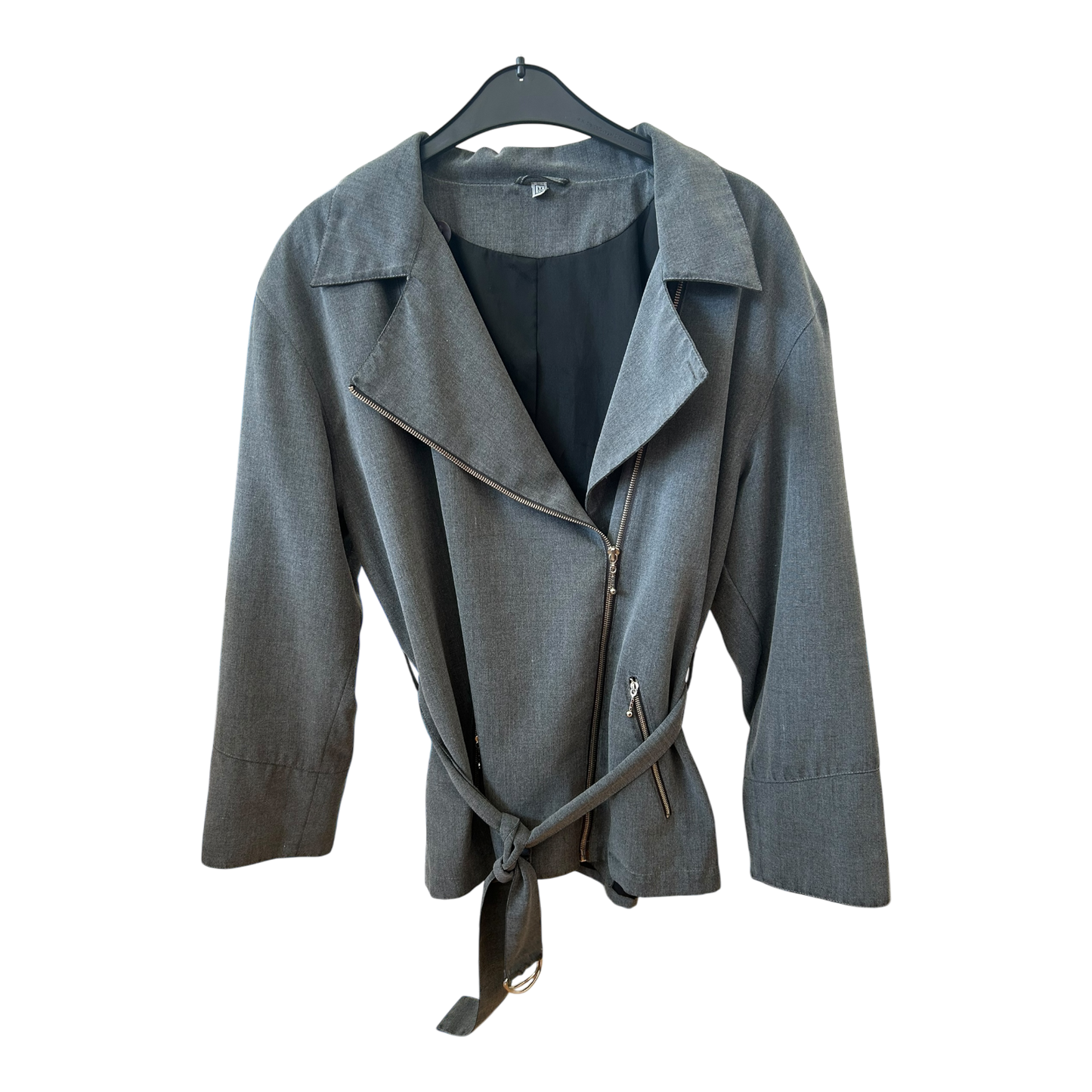 🖤 Biker-Jacke Damen M Grau – Tailliert mit Gürtel & Zipper 🖤