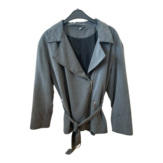 🖤 Biker-Jacke Damen M Grau – Tailliert mit Gürtel & Zipper 🖤