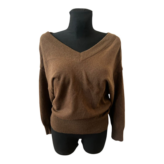 Damen Pullover Gr 36 Dunkelbraun V Ausschnitt Feinstrick Angora Lammwolle