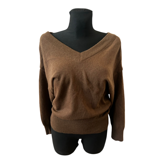 Damen Pullover Gr 36 Dunkelbraun V Ausschnitt Feinstrick Angora Lammwolle