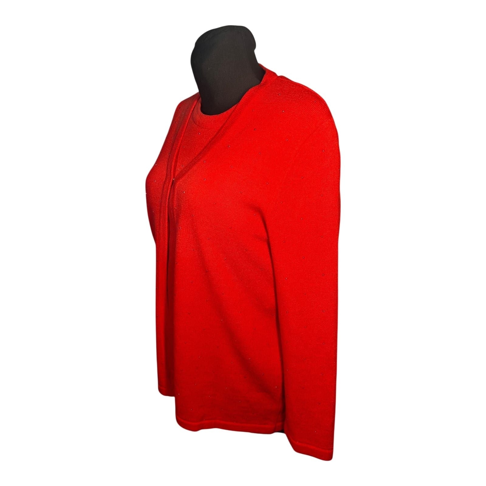Attitude Damen Zweiteiler Strickset Größe 42 Rot Acryl Wolle Elegant Glitzer Top Wie NEU