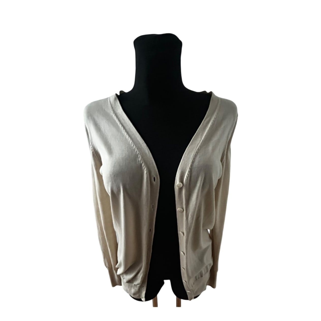 Strenesse Damen Strickjacke Cardigan Größe 40 Beige Wolle Elegant Klassisch