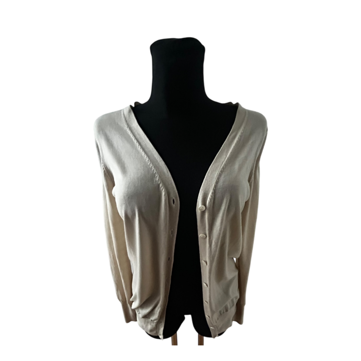 Strenesse Damen Strickjacke Cardigan Größe 40 Beige Wolle Elegant Klassisch