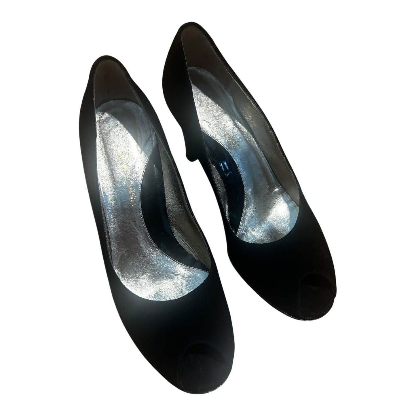 Peeptoes Damen Echtleder Schwarz Made in Italy Gr 39 Elegant Absatzschuhe