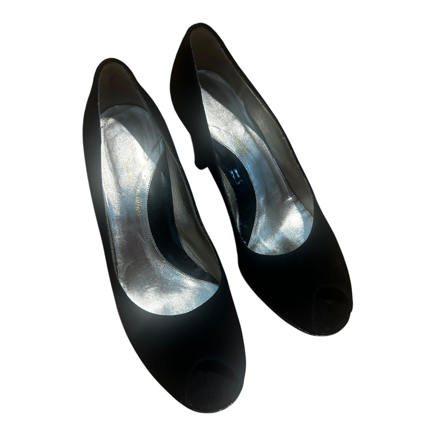 Peeptoes Damen Echtleder Schwarz Made in Italy Gr 39 Elegant Absatzschuhe