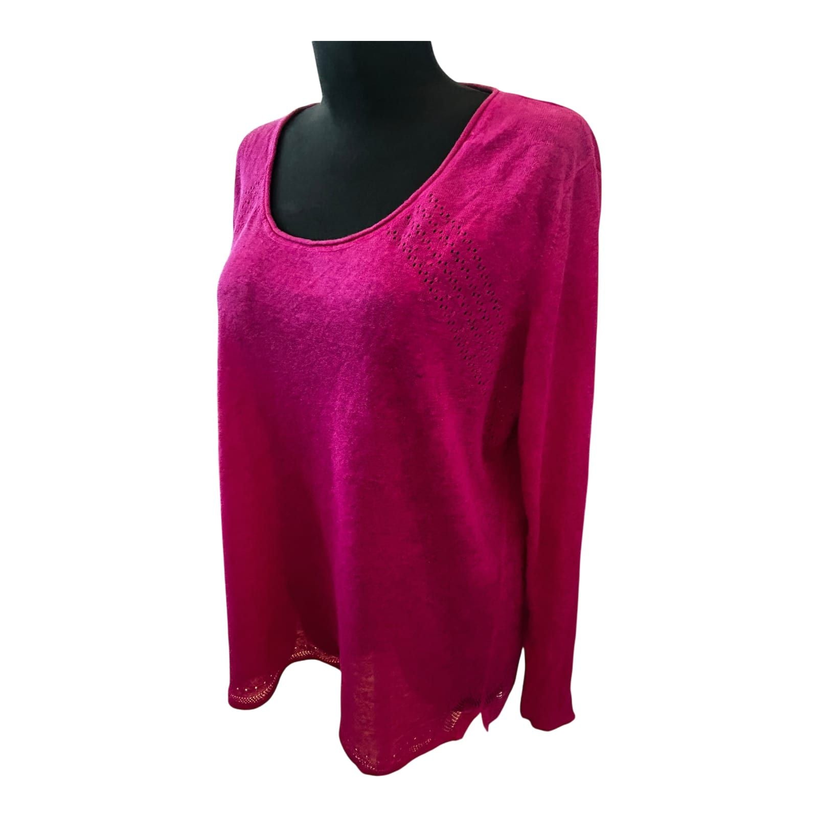 Anne L Sommer Pullover Damen Gr L Pink Leinen Langarm Leicht Luftig