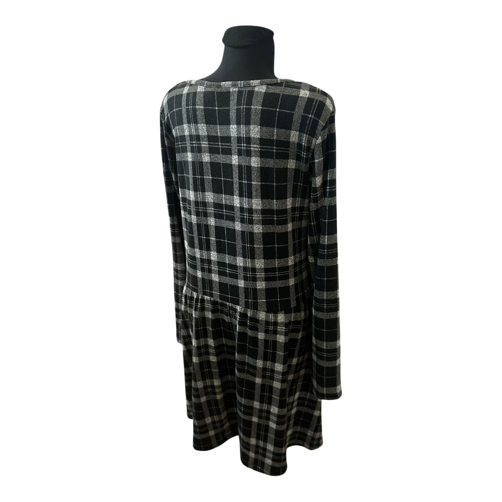 Gina Kleid Damen Gr 44 Schwarz Grau Karo Langarm Knielang Stretch
