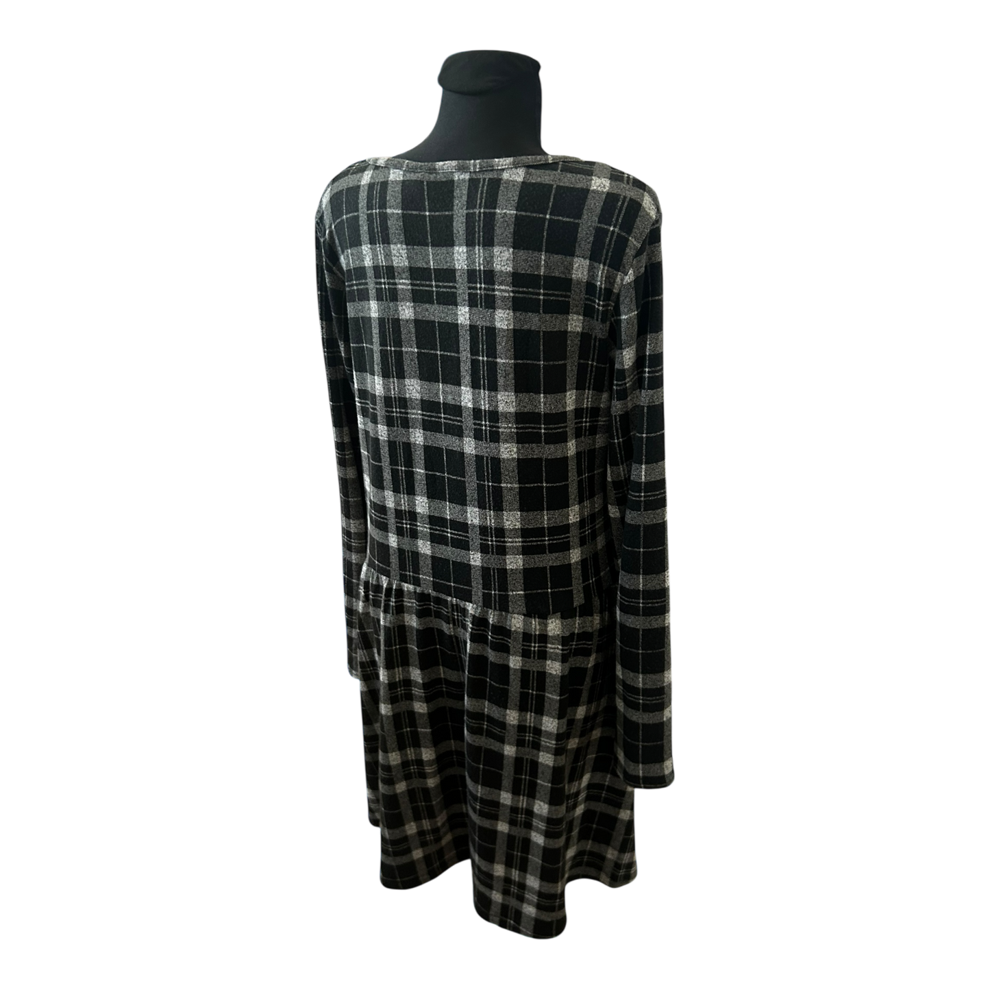 Gina Kleid Damen Gr 44 Schwarz Grau Karo Langarm Knielang Stretch