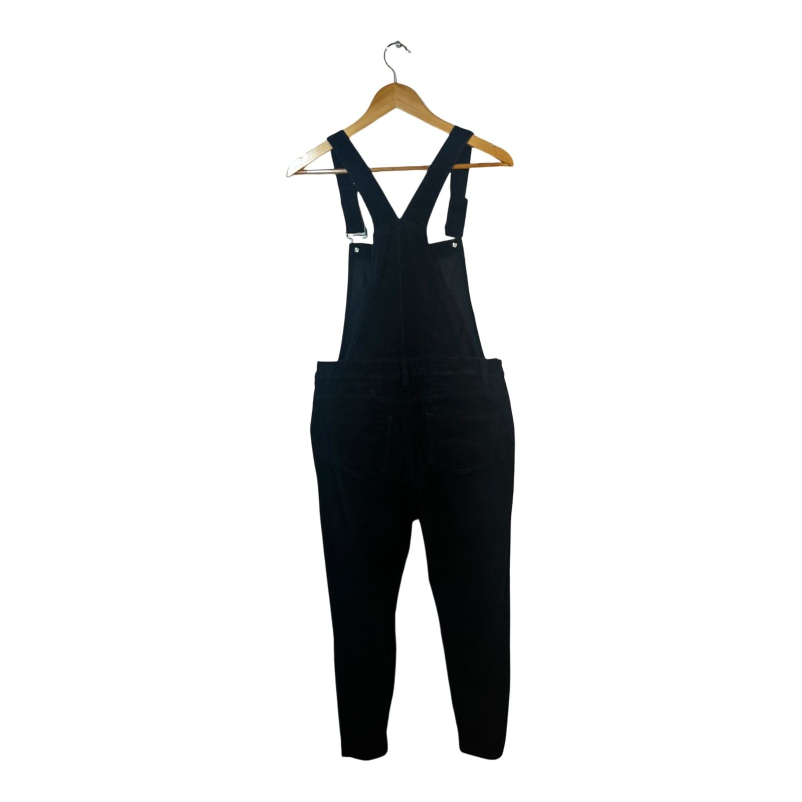 Denim Co Damen Latzhose Gr 40 Schwarz Feincord Elasthan Verstellbare Träger