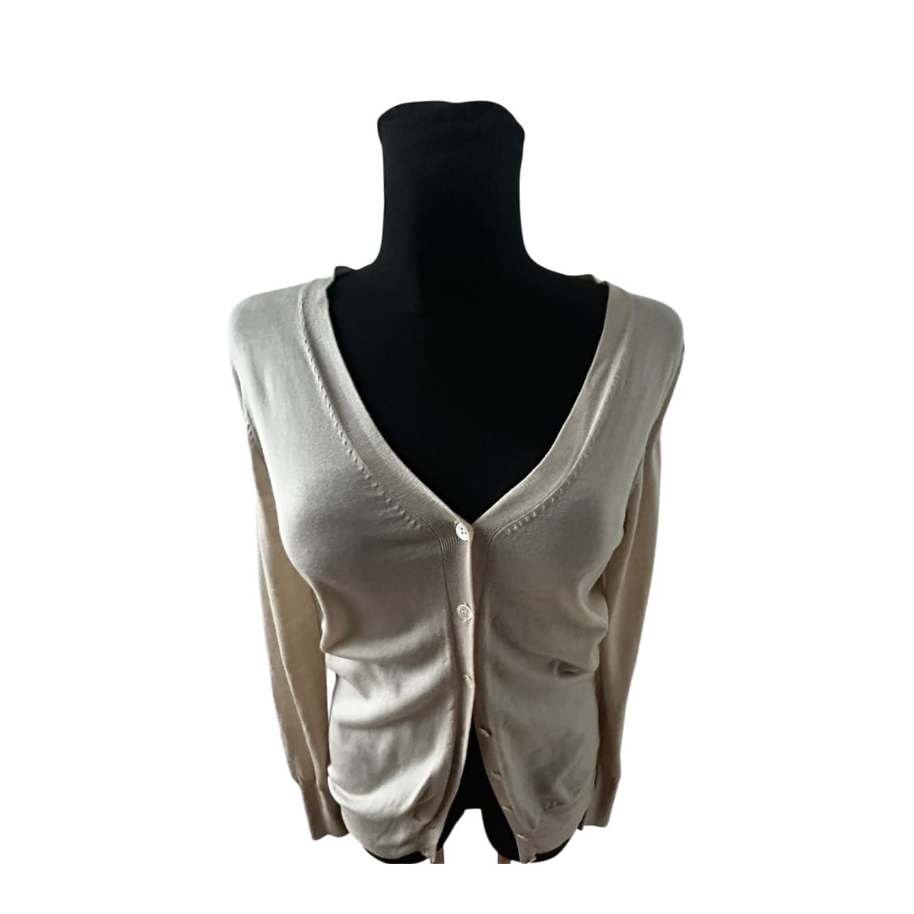 Strenesse Damen Strickjacke Cardigan Größe 40 Beige Wolle Elegant Klassisch