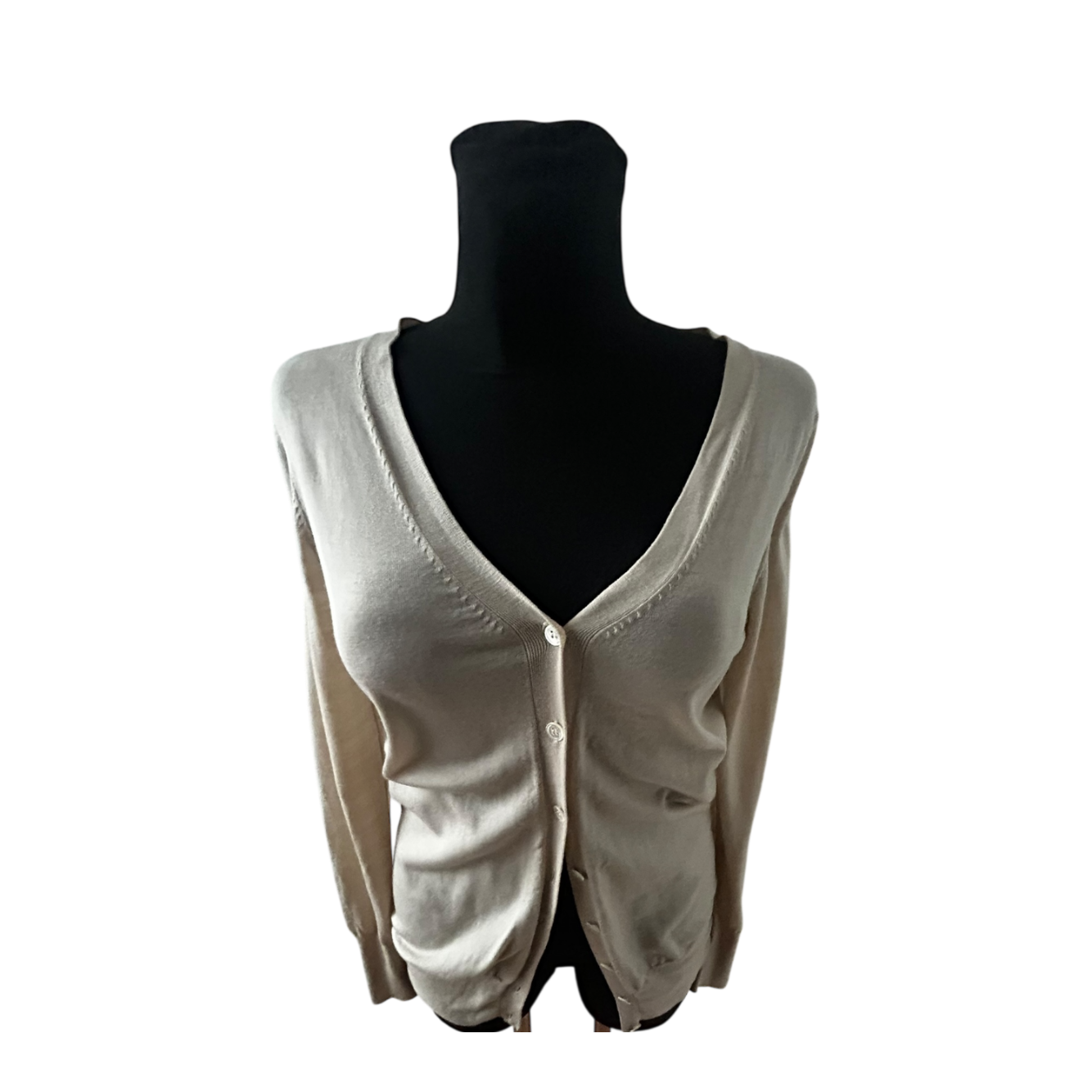 Strenesse Damen Strickjacke Cardigan Größe 40 Beige Wolle Elegant Klassisch