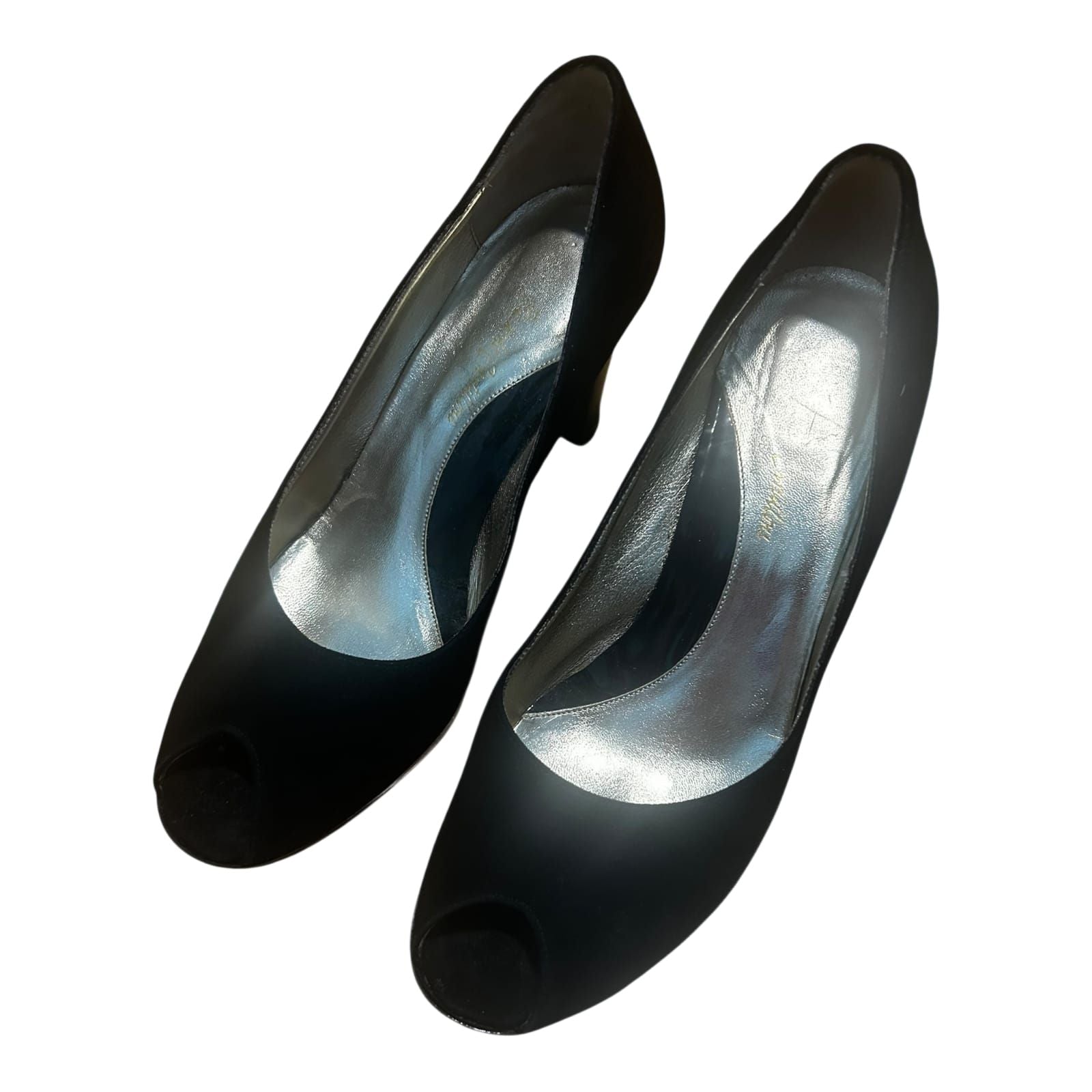 Peeptoes Damen Echtleder Schwarz Made in Italy Gr 39 Elegant Absatzschuhe