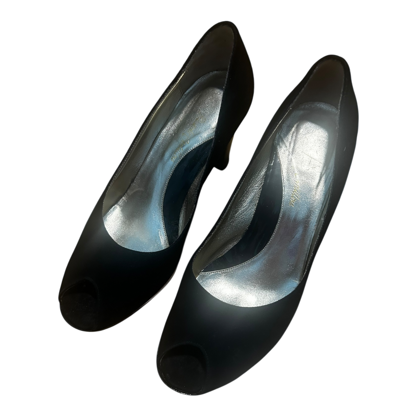 Peeptoes Damen Echtleder Schwarz Made in Italy Gr 39 Elegant Absatzschuhe