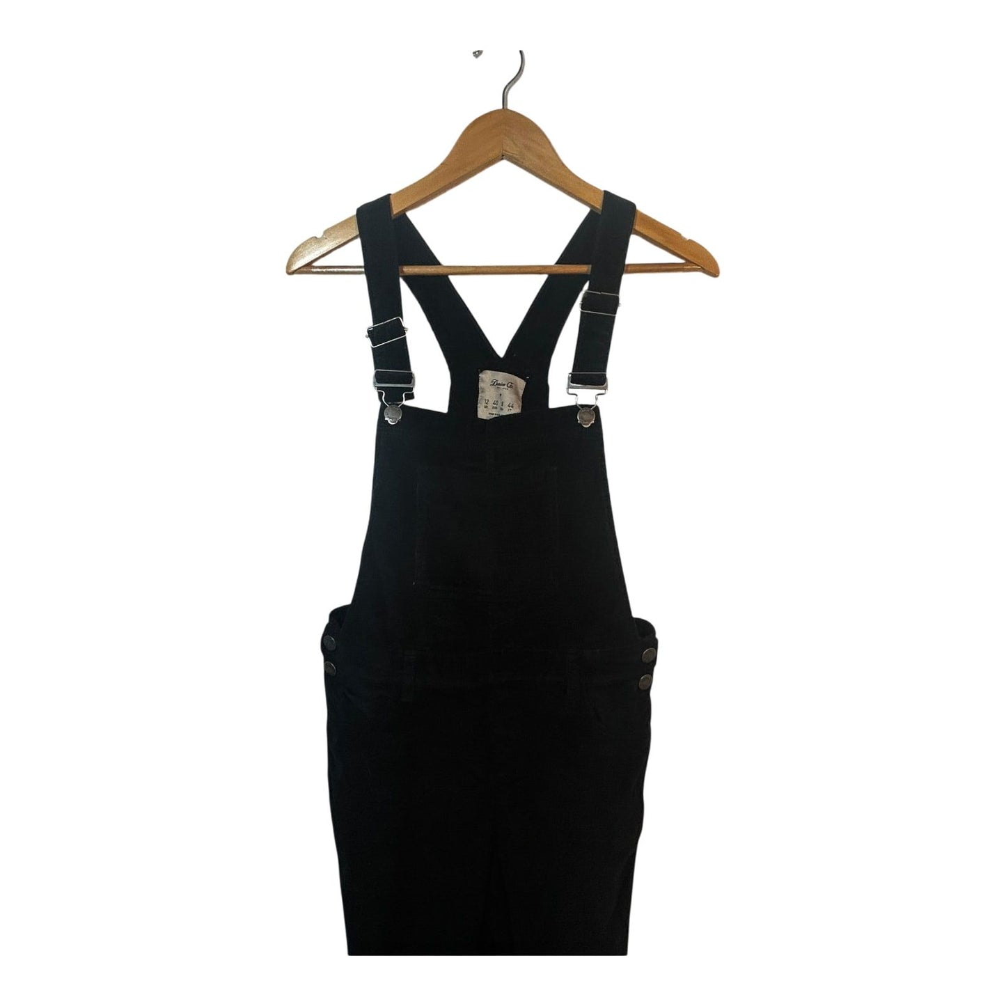 Denim Co Damen Latzhose Gr 40 Schwarz Feincord Elasthan Verstellbare Träger