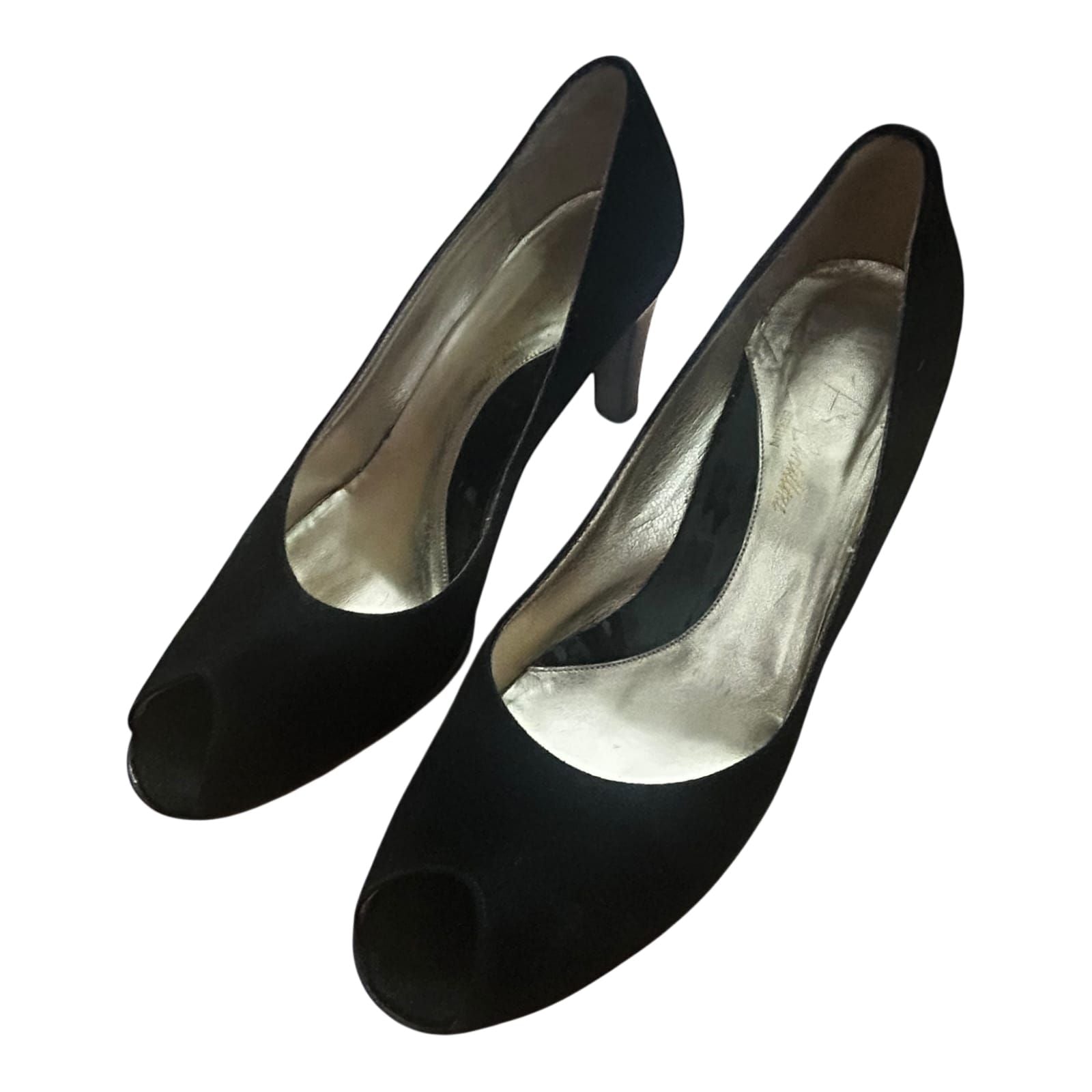 Peeptoes Damen Echtleder Schwarz Made in Italy Gr 39 Elegant Absatzschuhe