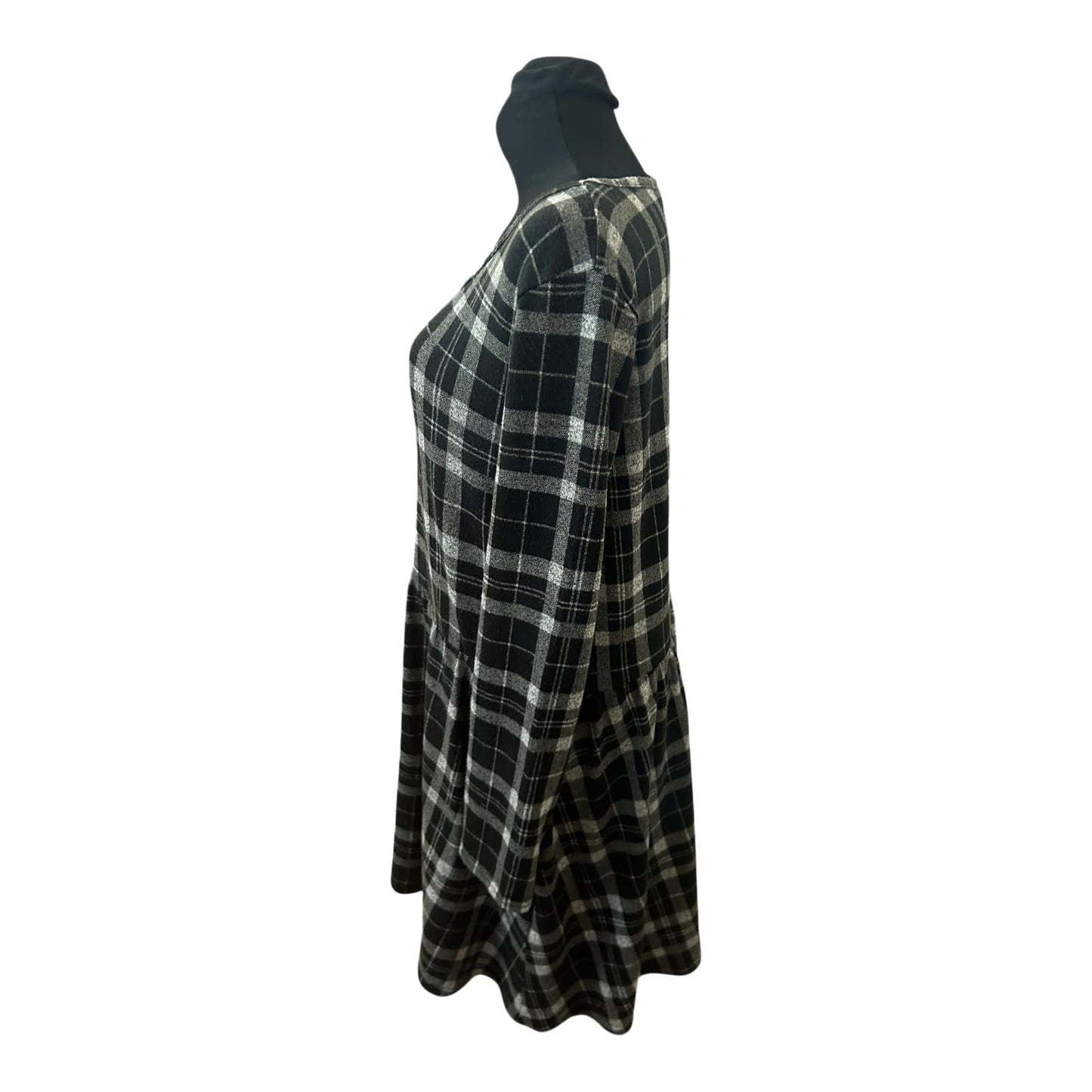 Gina Kleid Damen Gr 44 Schwarz Grau Karo Langarm Knielang Stretch