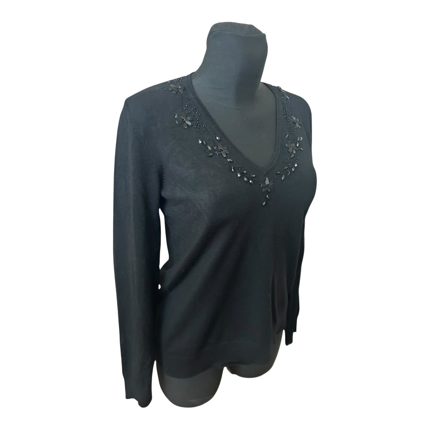 Lisa Steuten Damen Pullover Gr 38 Schwarz V Ausschnitt Elegant Langarm
