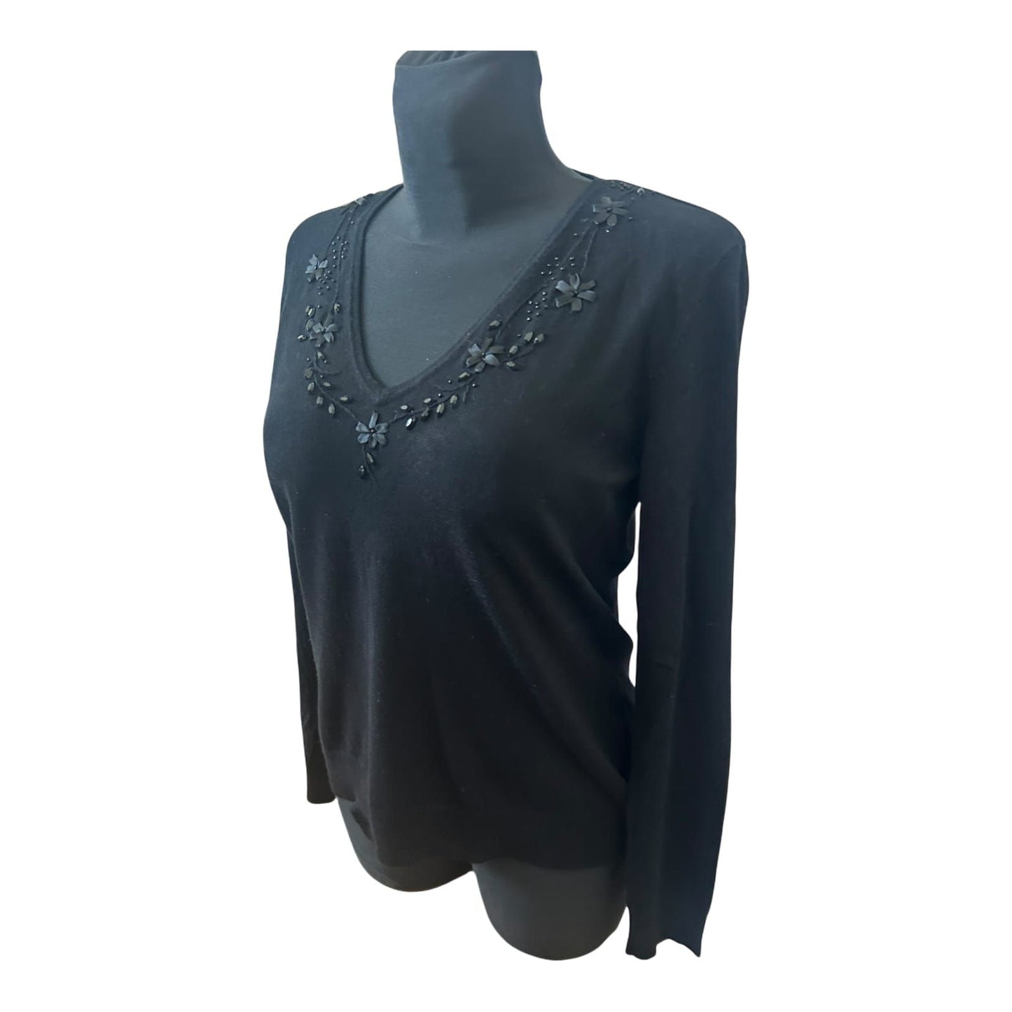 Lisa Steuten Damen Pullover Gr 38 Schwarz V Ausschnitt Elegant Langarm