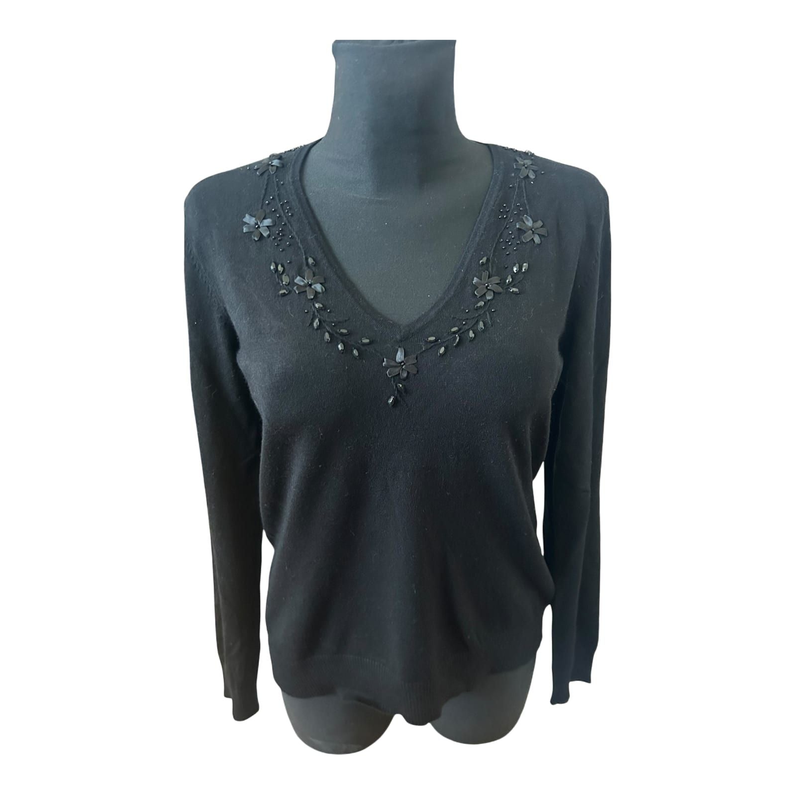 Lisa Steuten Damen Pullover Gr 38 Schwarz V Ausschnitt Elegant Langarm