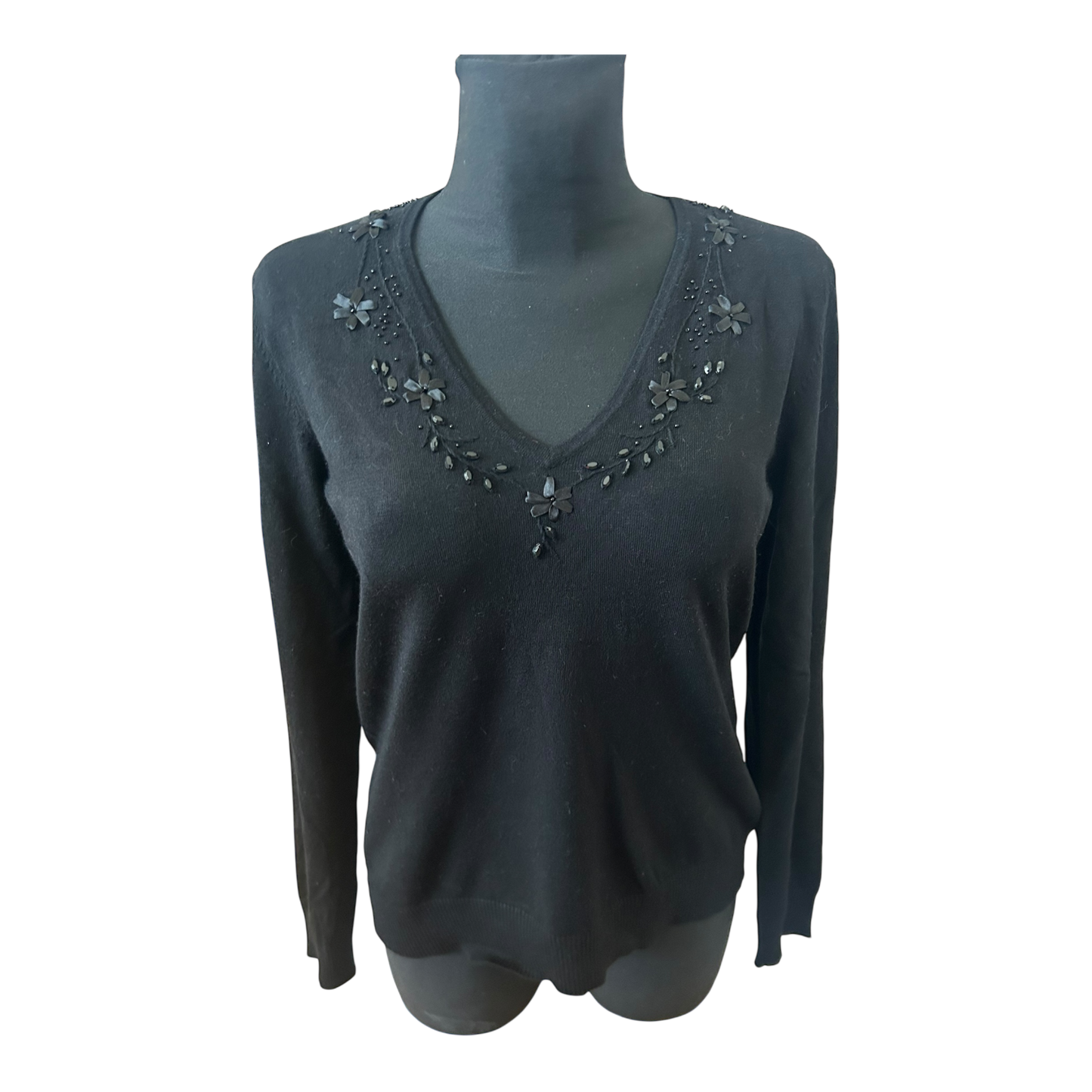 Lisa Steuten Damen Pullover Gr 38 Schwarz V Ausschnitt Elegant Langarm