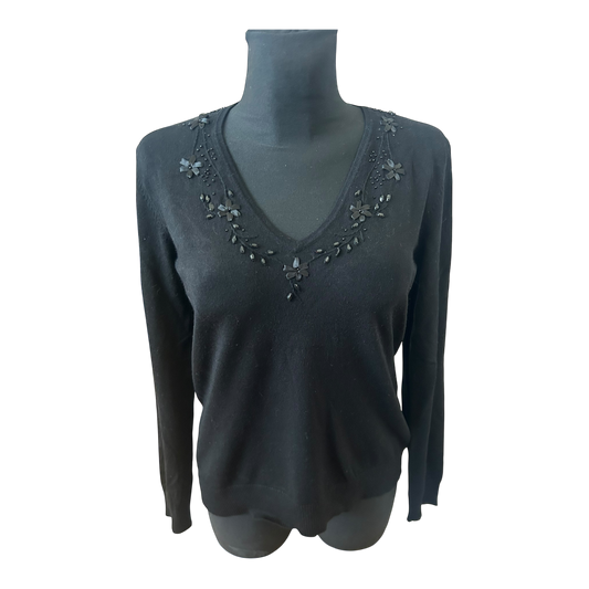 Lisa Steuten Damen Pullover Gr 38 Schwarz V Ausschnitt Elegant Langarm