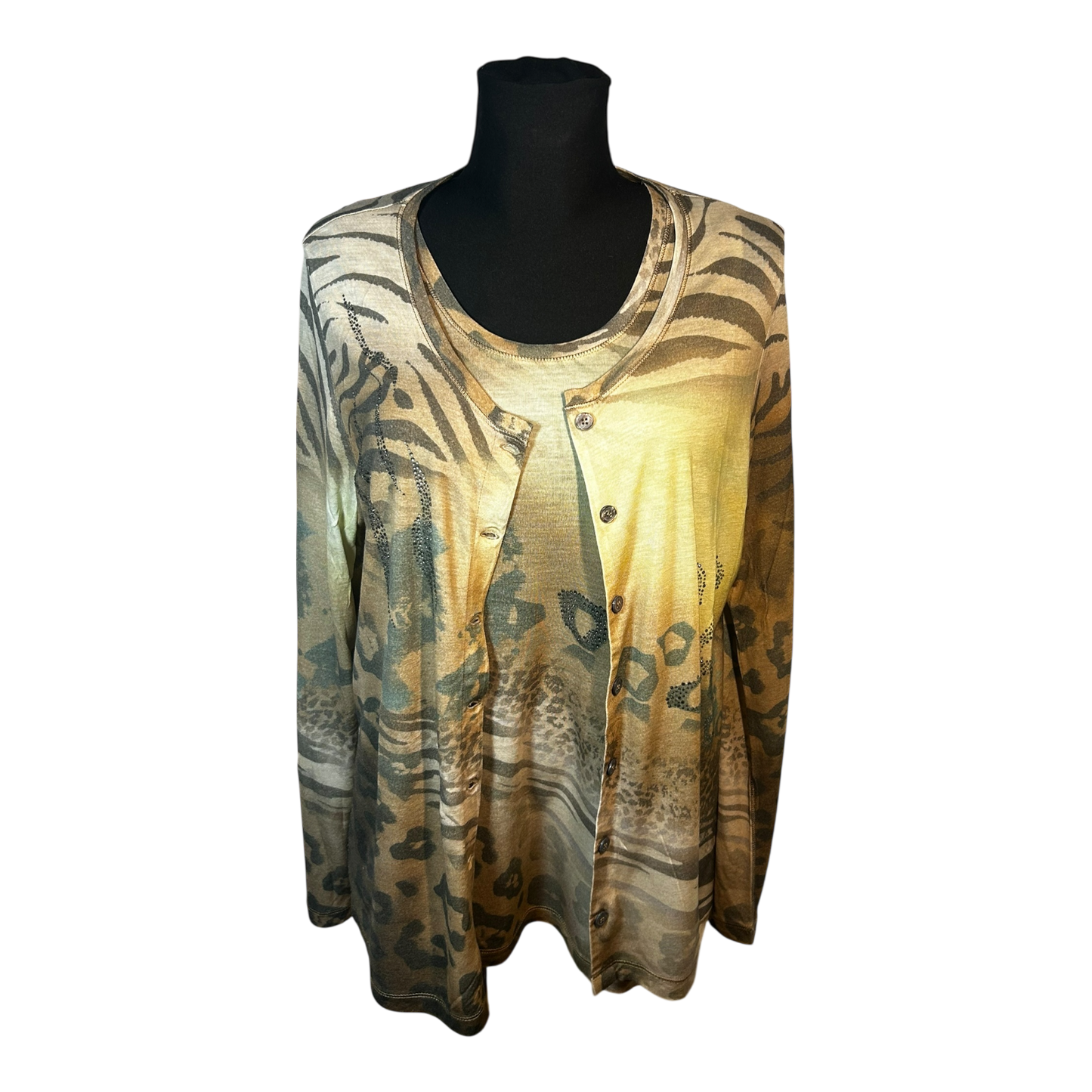 Nice Connection Damen Zweiteiler Shirt Jacke Gr 46 Beige Braun Viskose Mix Elegant