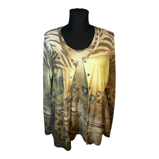 Nice Connection Damen Zweiteiler Shirt Jacke Gr 46 Beige Braun Viskose Mix Elegant